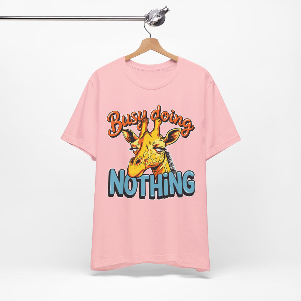 Funny Giraffe Busy Doing Nothing Lazy Animal Cartoon Design Unisex Jersey Short Sleeve Tee