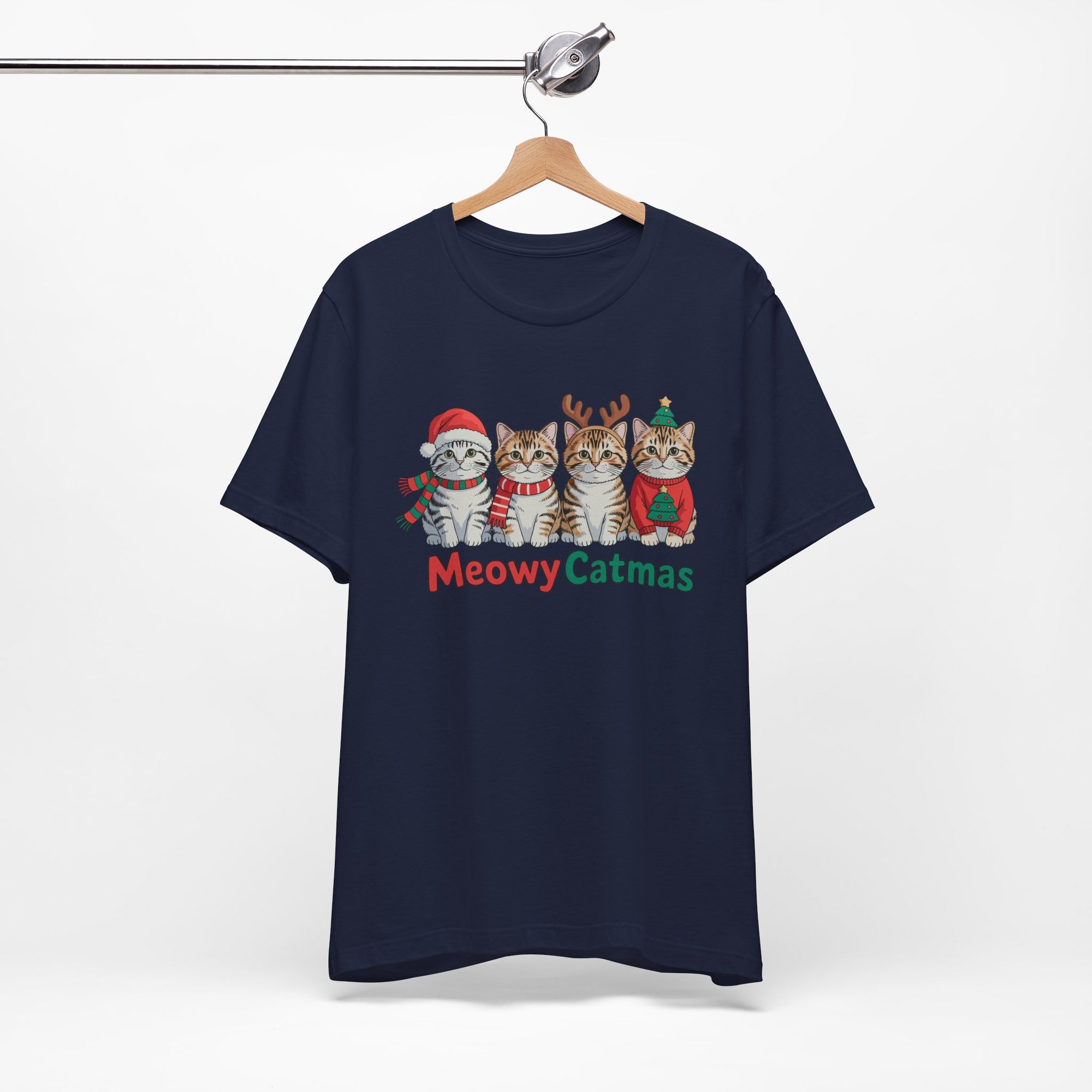 Meowy Catmas Short Sleeve Tee - Festive Cat Christmas T-Shirt