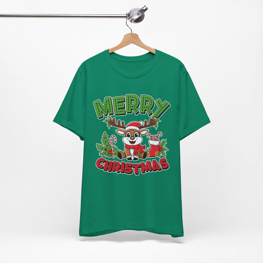 Merry Christmas Reindeer Tee, Festive Holiday Shirt, Unisex Christmas Apparel, Cute Gifts for Him/Her, Holiday Party Outfit