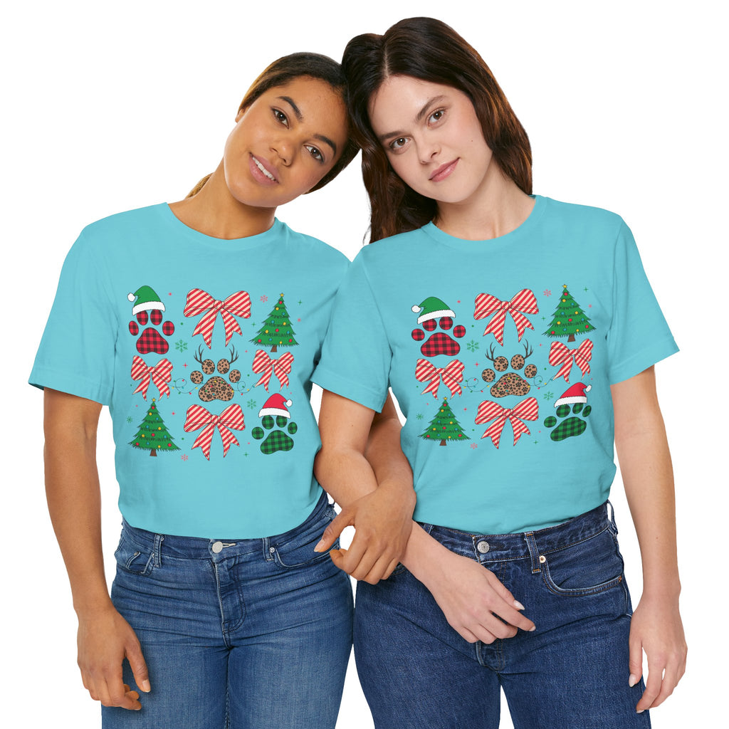Festive Pet Lover Tee - Christmas Celebration Shirt, Holiday Gift for Dog Owners, Cute Winter Apparel, Paw Print T-Shirt, Unisex