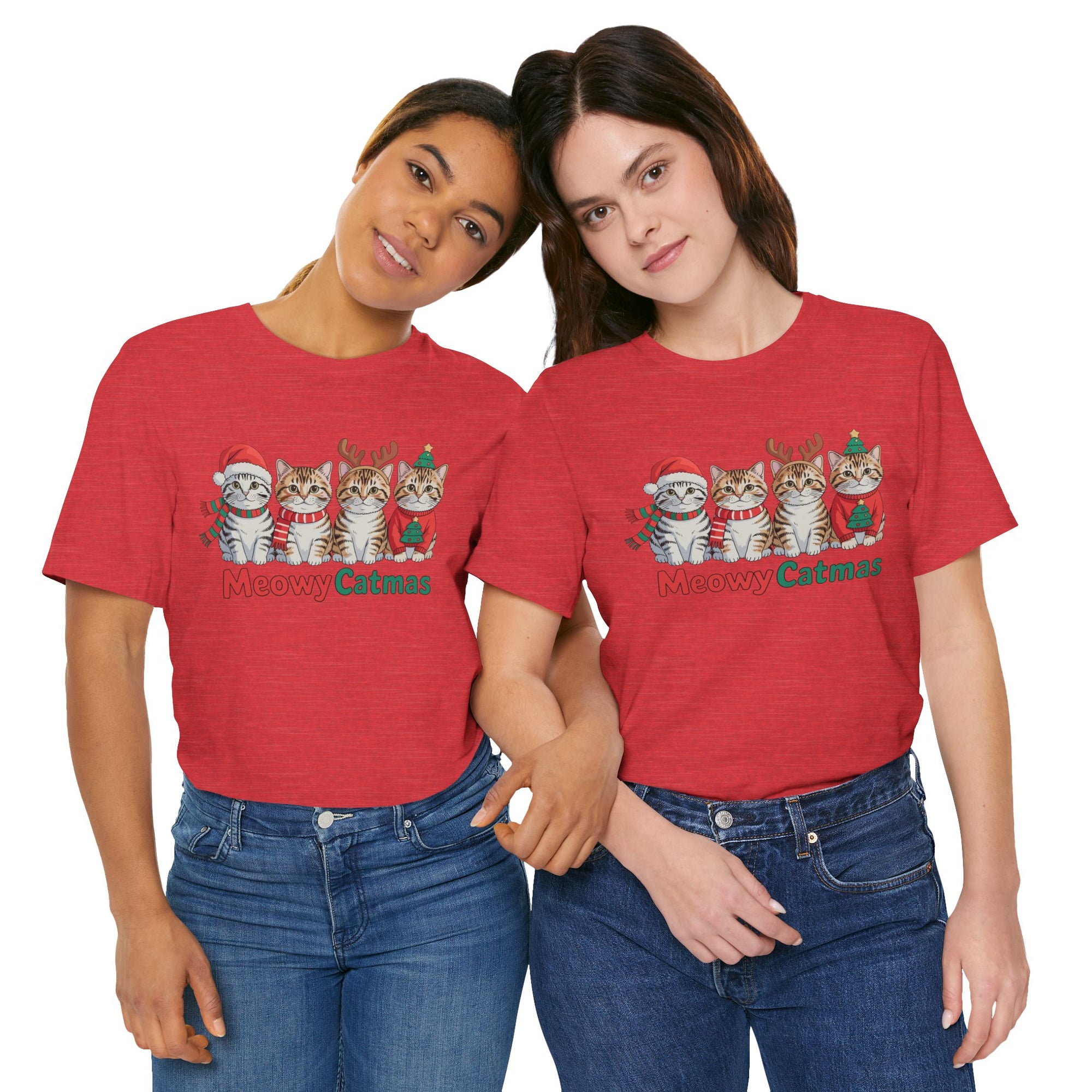 Meowy Catmas Short Sleeve Tee - Festive Cat Christmas T-Shirt