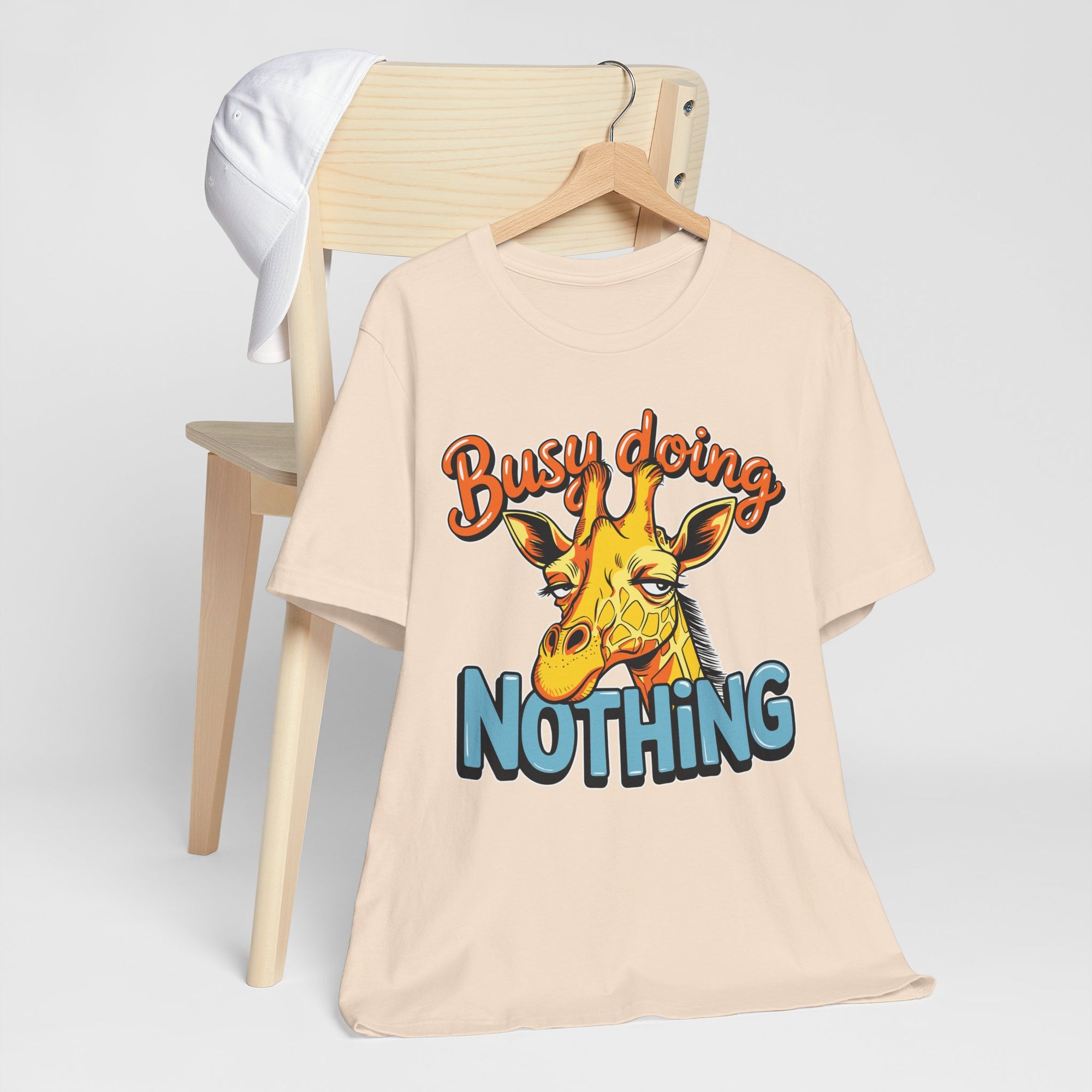 Funny Giraffe Busy Doing Nothing Lazy Animal Cartoon Design Unisex Jersey Short Sleeve Tee