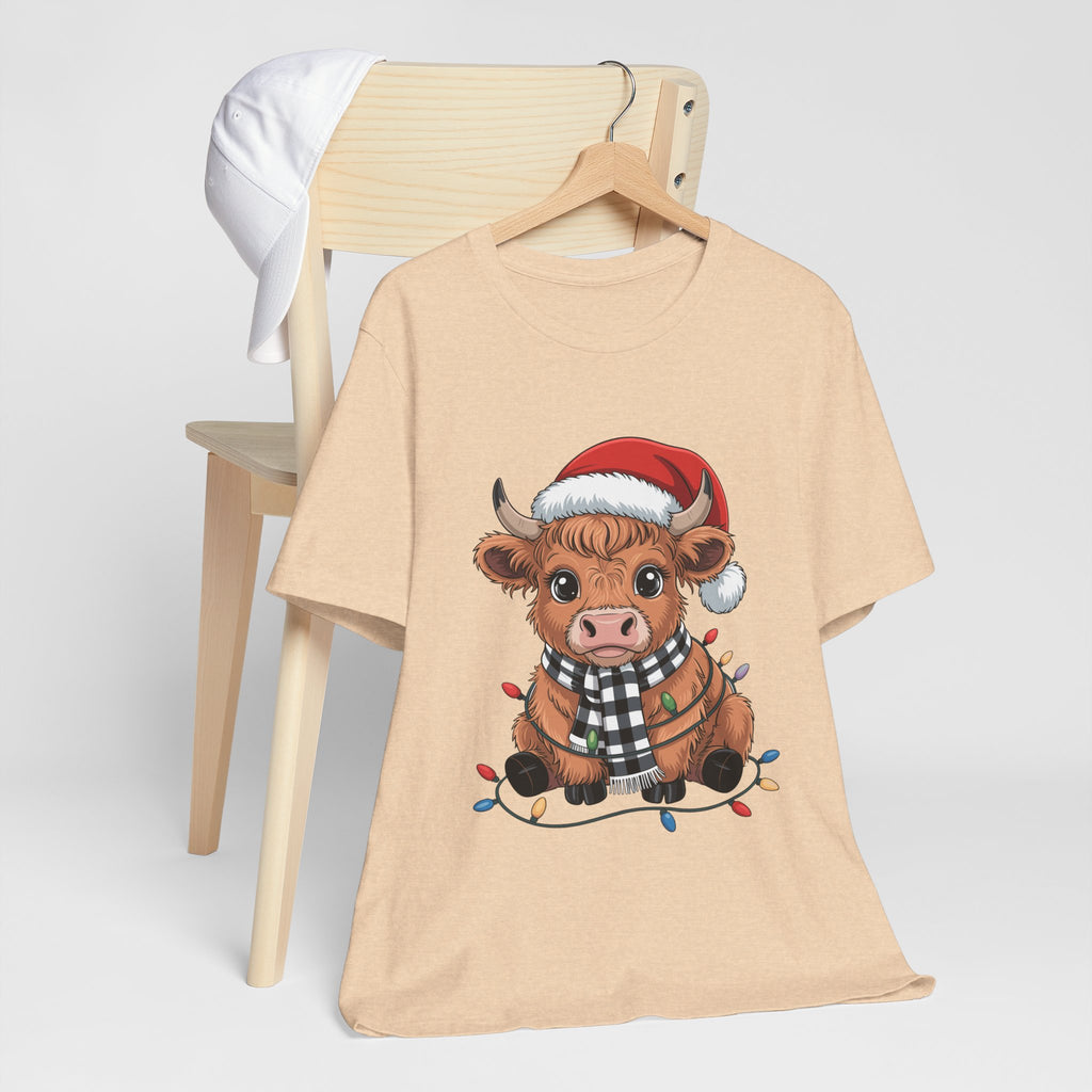Festive Cow Christmas Tee, Unisex Holiday Shirt, Cute Animal T-Shirt