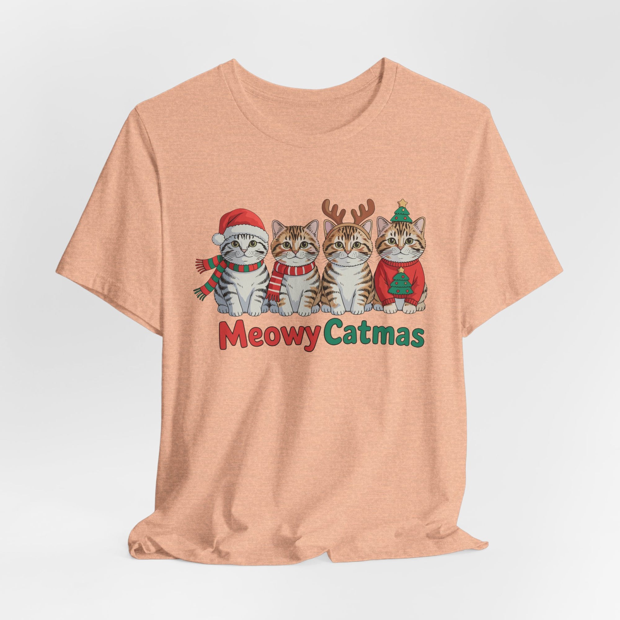 Meowy Catmas Short Sleeve Tee - Festive Cat Christmas T-Shirt