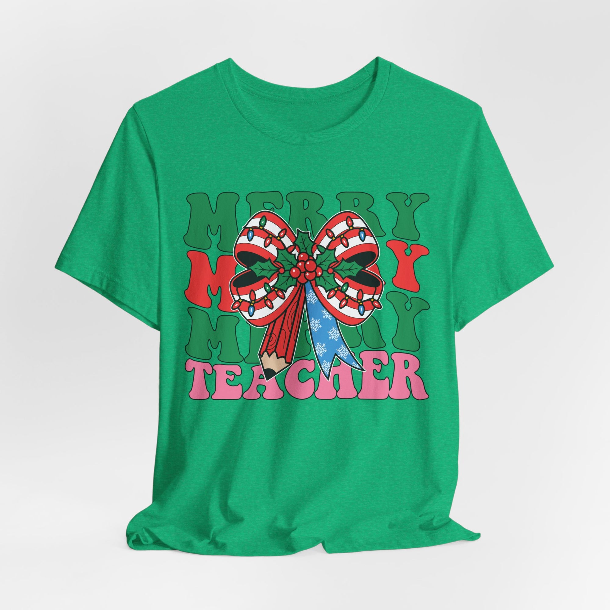 Merry Teacher T-Shirt | Cute Holiday Tee for Educators, Christmas Gift, Teacher Appreciation, Casual Wear, Festive Apparel