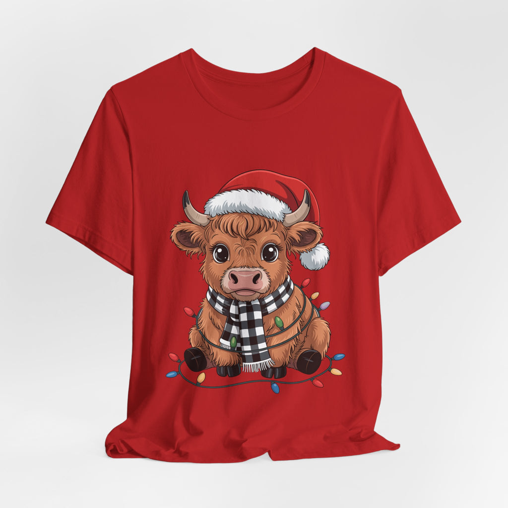 Festive Cow Christmas Tee, Unisex Holiday Shirt, Cute Animal T-Shirt