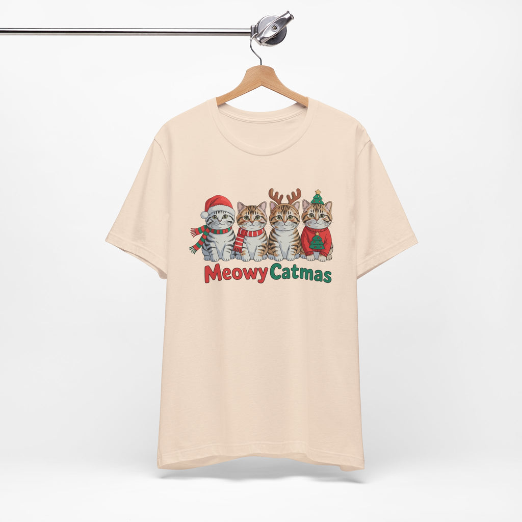 Meowy Catmas Short Sleeve Tee - Festive Cat Christmas T-Shirt