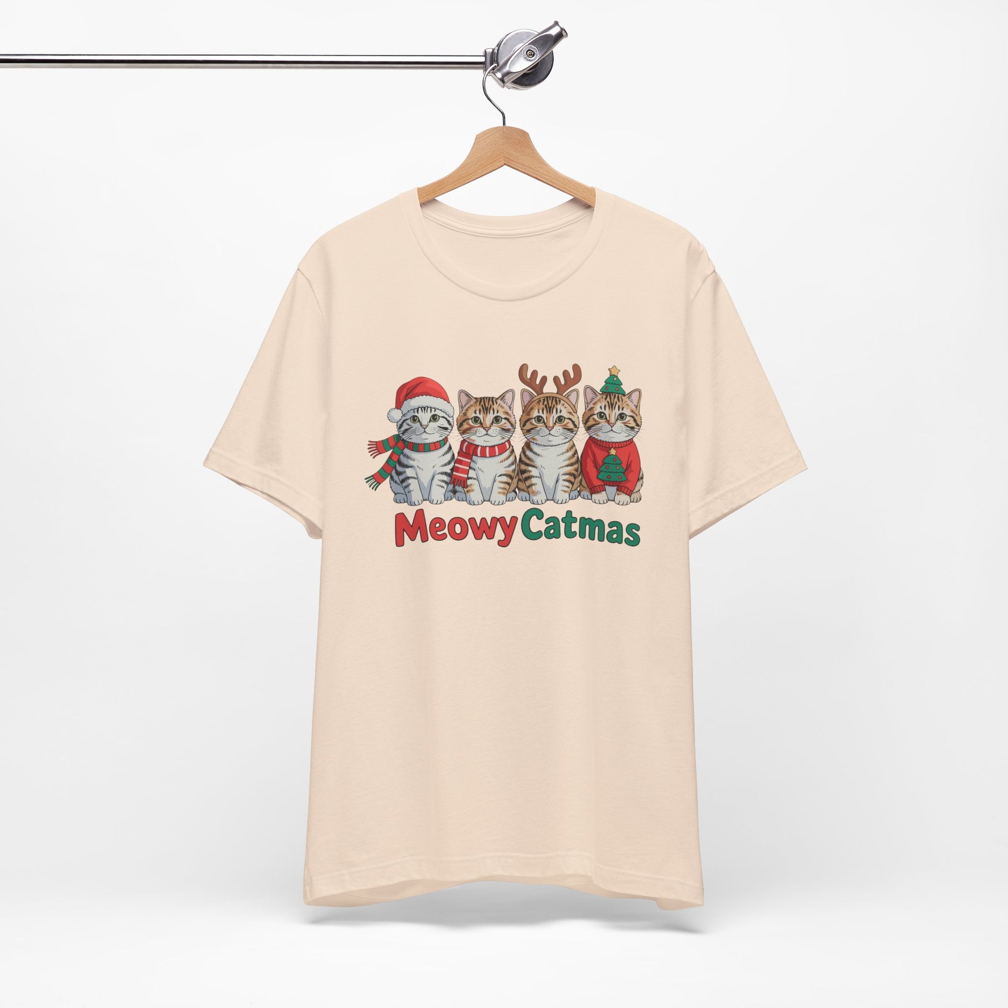 Meowy Catmas Short Sleeve Tee - Festive Cat Christmas T-Shirt