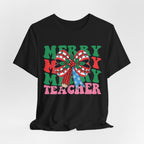 Merry Teacher T-Shirt | Cute Holiday Tee for Educators, Christmas Gift, Teacher Appreciation, Casual Wear, Festive Apparel