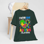 Autism Awareness Unisex Tee | I Wear Blue Puzzle Heart Support Shirt