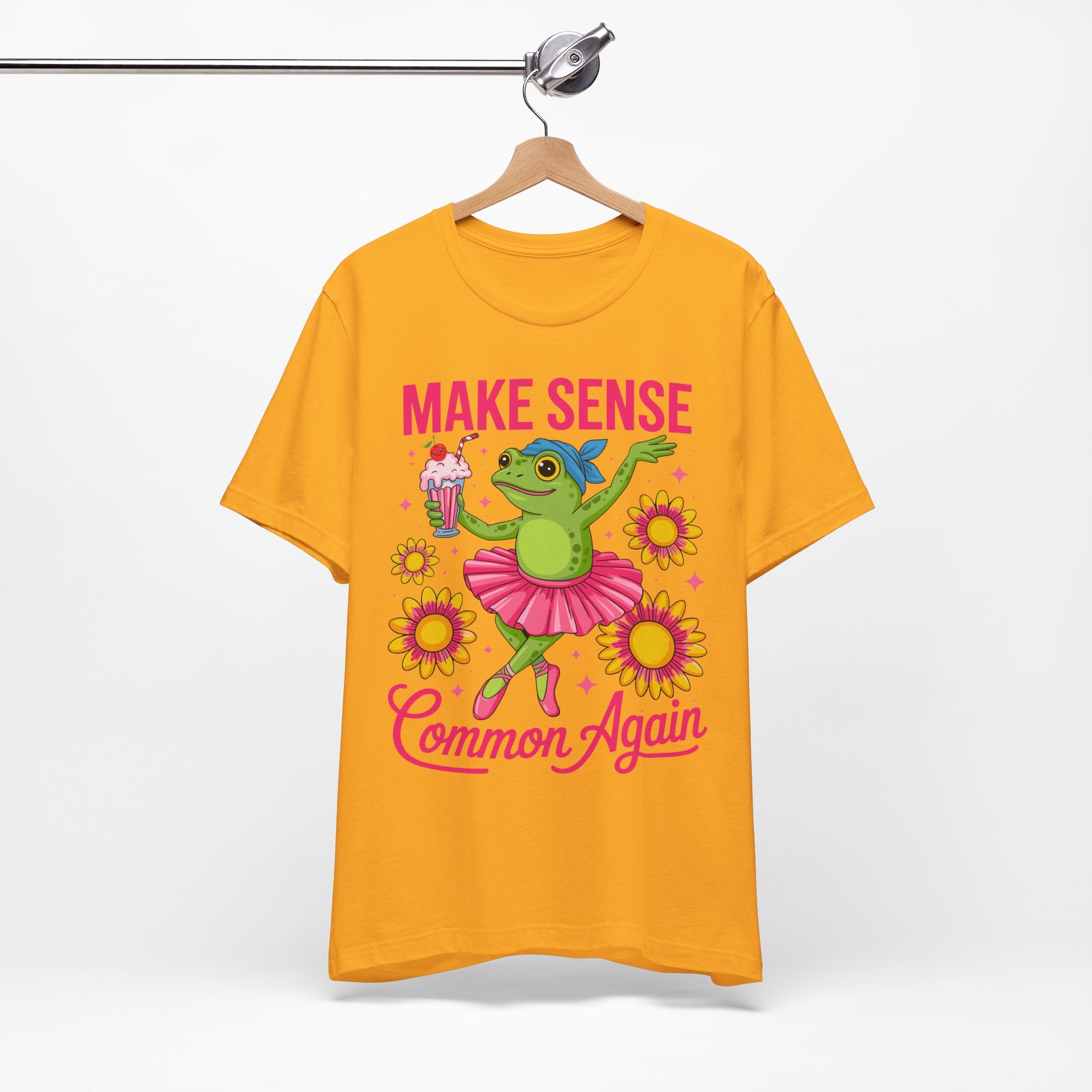 Make Sense Common Again T‑Shirt — Cute Dancing Frog Graphic Tee