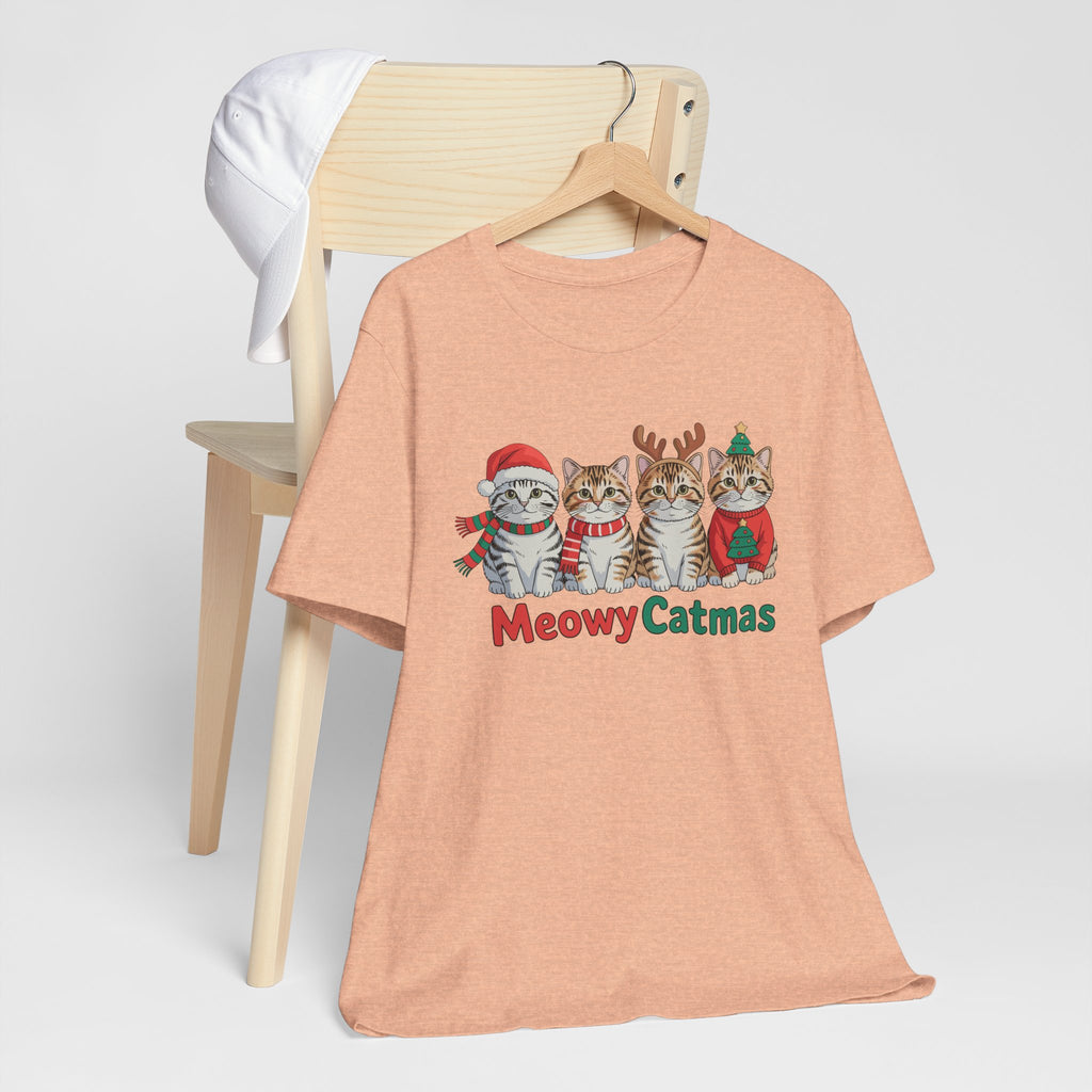 Meowy Catmas Short Sleeve Tee - Festive Cat Christmas T-Shirt