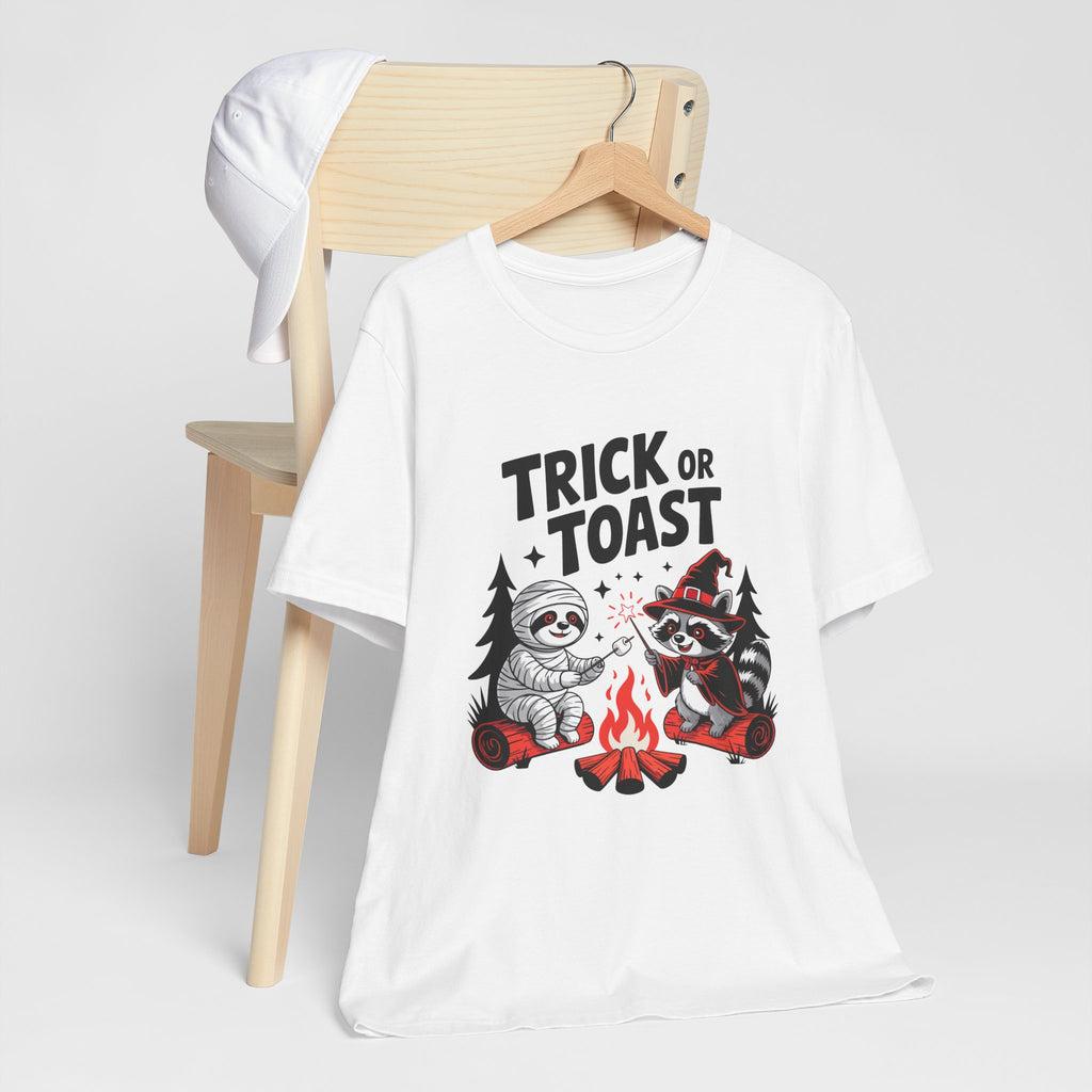 Graphic Tee for Outdoor Lovers - Trick or Toast Sloth & Raccoon, Perfect Fall Gift