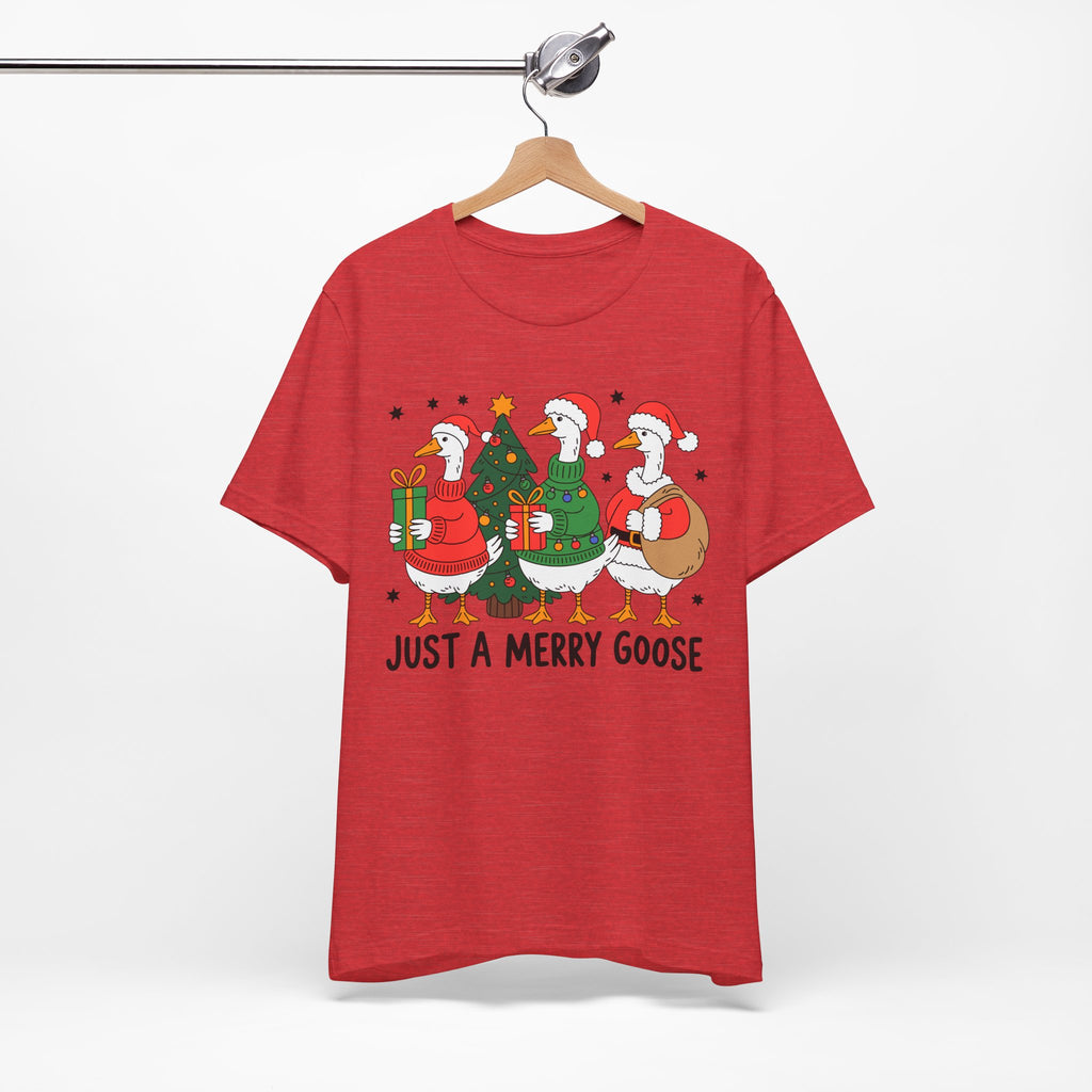 Festive Merry Goose T-Shirt, Christmas Tee, Holiday Apparel, Funny Gift, Unisex Tee, Seasonal Shirt