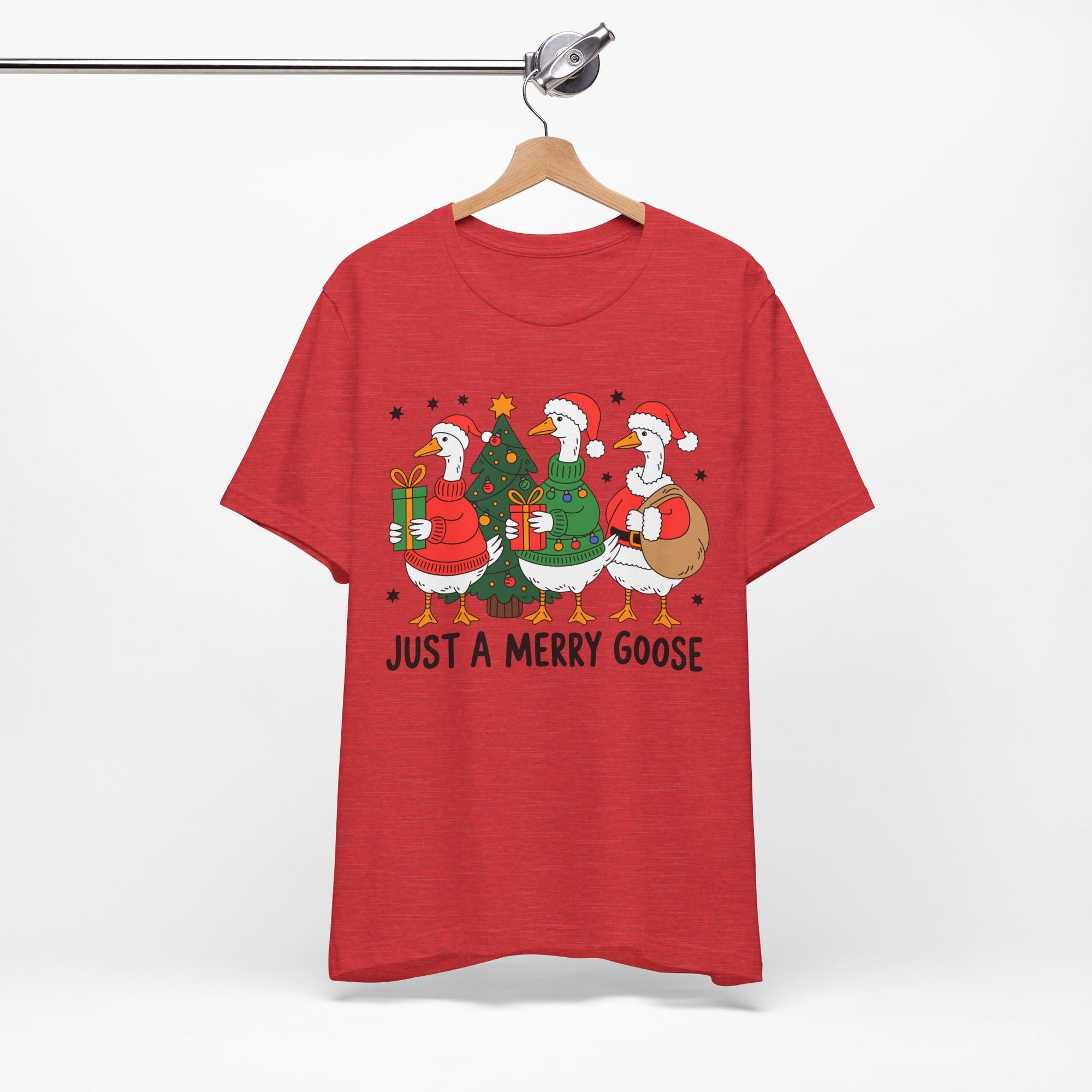 Festive Merry Goose T-Shirt, Christmas Tee, Holiday Apparel, Funny Gift, Unisex Tee, Seasonal Shirt