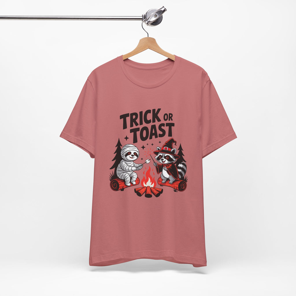 Graphic Tee for Outdoor Lovers - Trick or Toast Sloth & Raccoon, Perfect Fall Gift