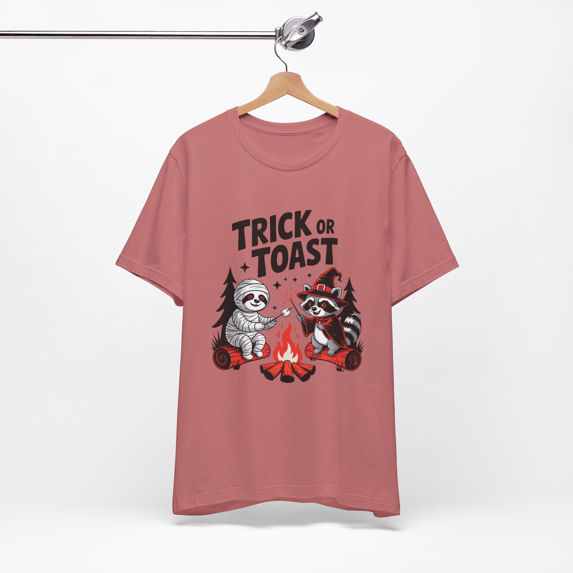 Graphic Tee for Outdoor Lovers - Trick or Toast Sloth & Raccoon, Perfect Fall Gift