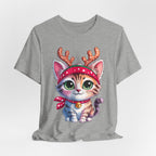 Cute Cat Holiday Tee Shirt, Unisex Cat Lover Gift, Christmas T-Shirt, Animal Graphic Tee, Fun Holiday Apparel