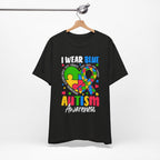 Autism Awareness Unisex Tee | I Wear Blue Puzzle Heart Support Shirt