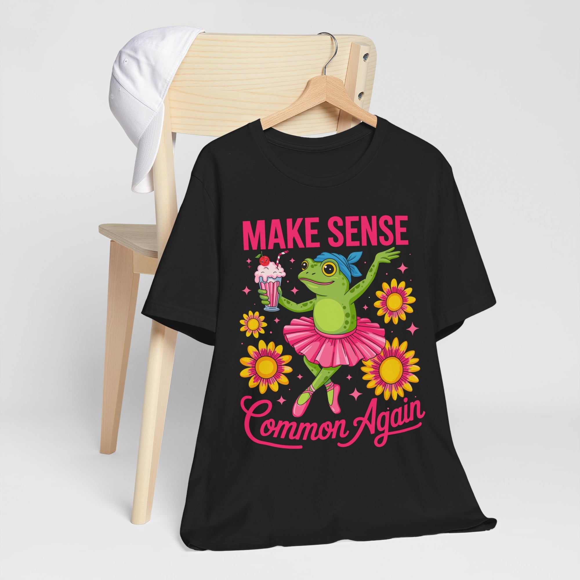 Make Sense Common Again T‑Shirt — Cute Dancing Frog Graphic Tee