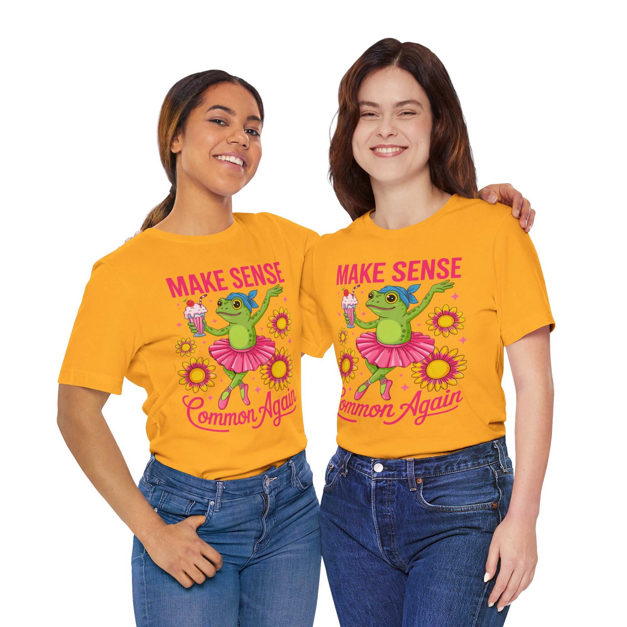 Make Sense Common Again T‑Shirt — Cute Dancing Frog Graphic Tee