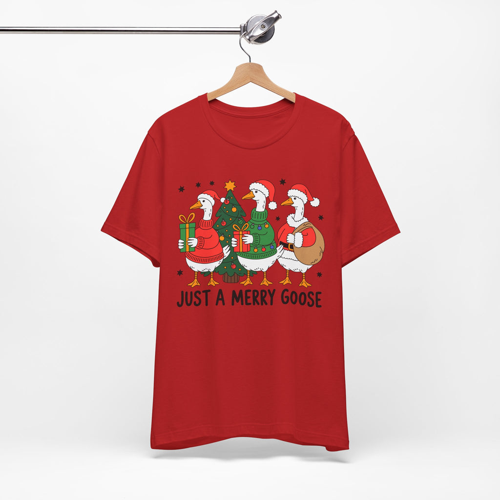 Festive Merry Goose T-Shirt, Christmas Tee, Holiday Apparel, Funny Gift, Unisex Tee, Seasonal Shirt