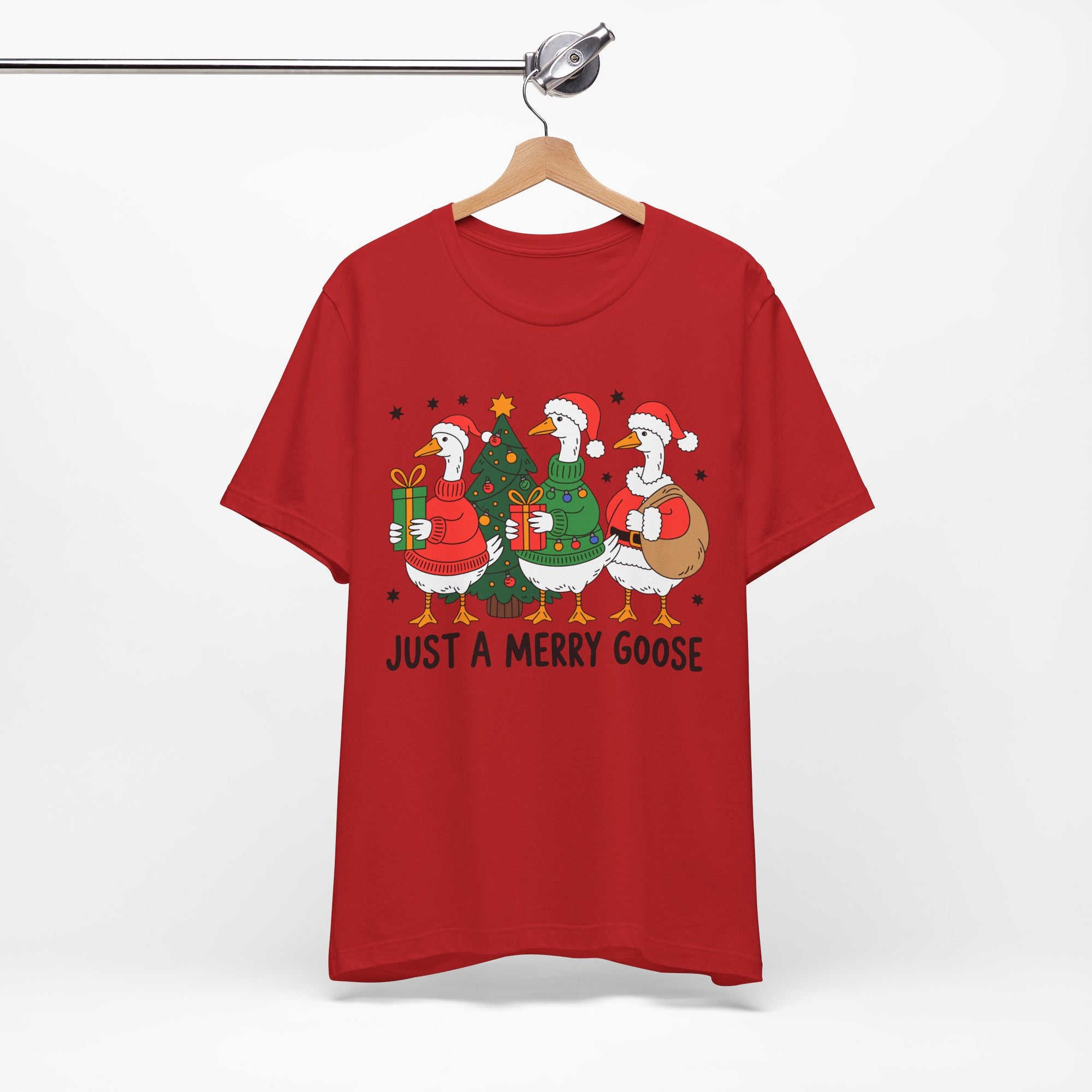 Festive Merry Goose T-Shirt, Christmas Tee, Holiday Apparel, Funny Gift, Unisex Tee, Seasonal Shirt