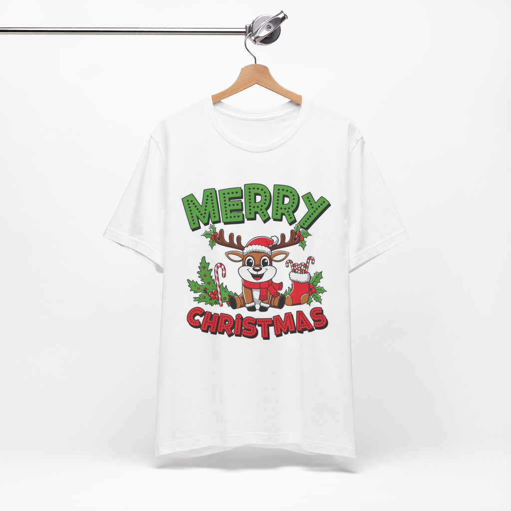 Merry Christmas Reindeer Tee, Festive Holiday Shirt, Unisex Christmas Apparel, Cute Gifts for Him/Her, Holiday Party Outfit