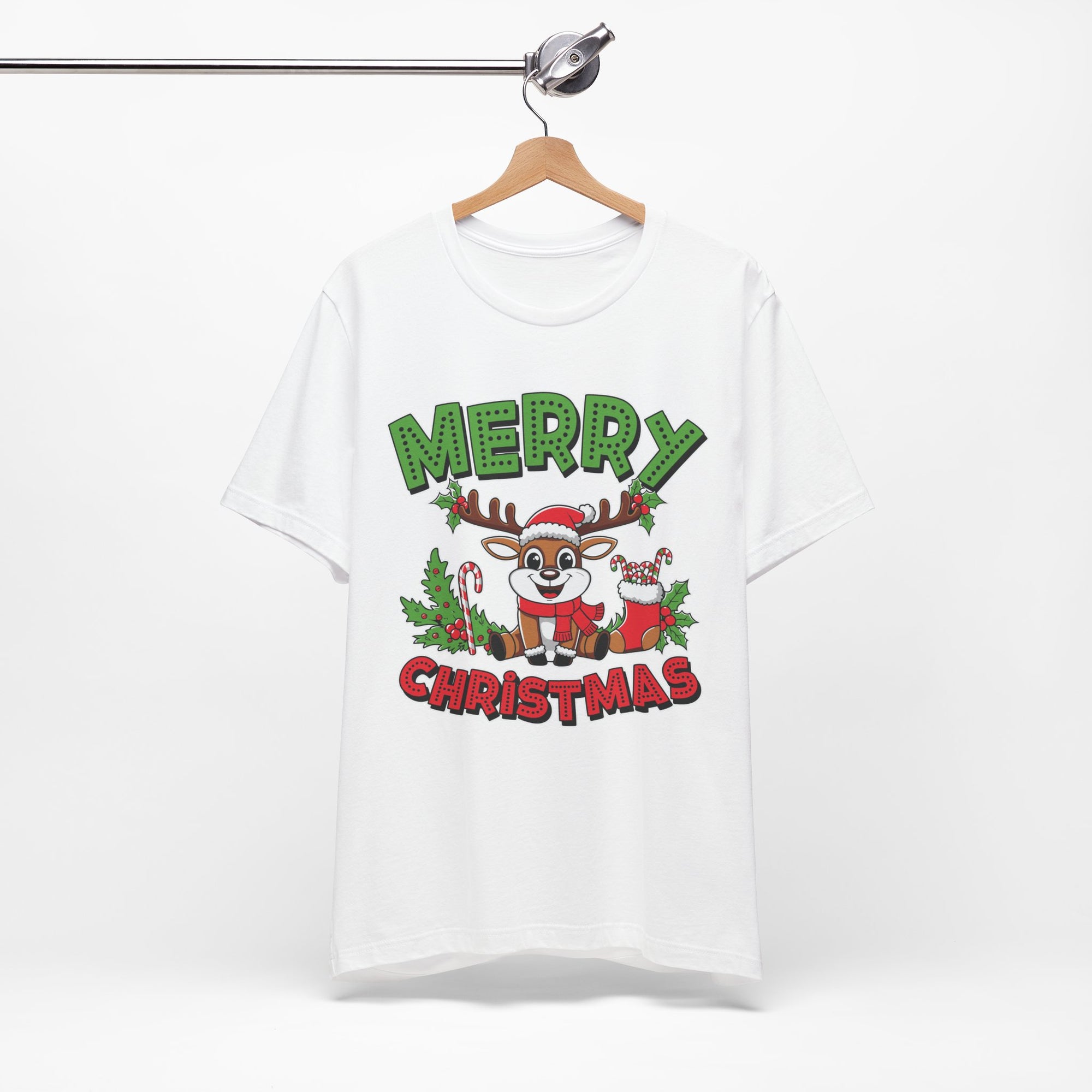 Merry Christmas Reindeer Tee, Festive Holiday Shirt, Unisex Christmas Apparel, Cute Gifts for Him/Her, Holiday Party Outfit