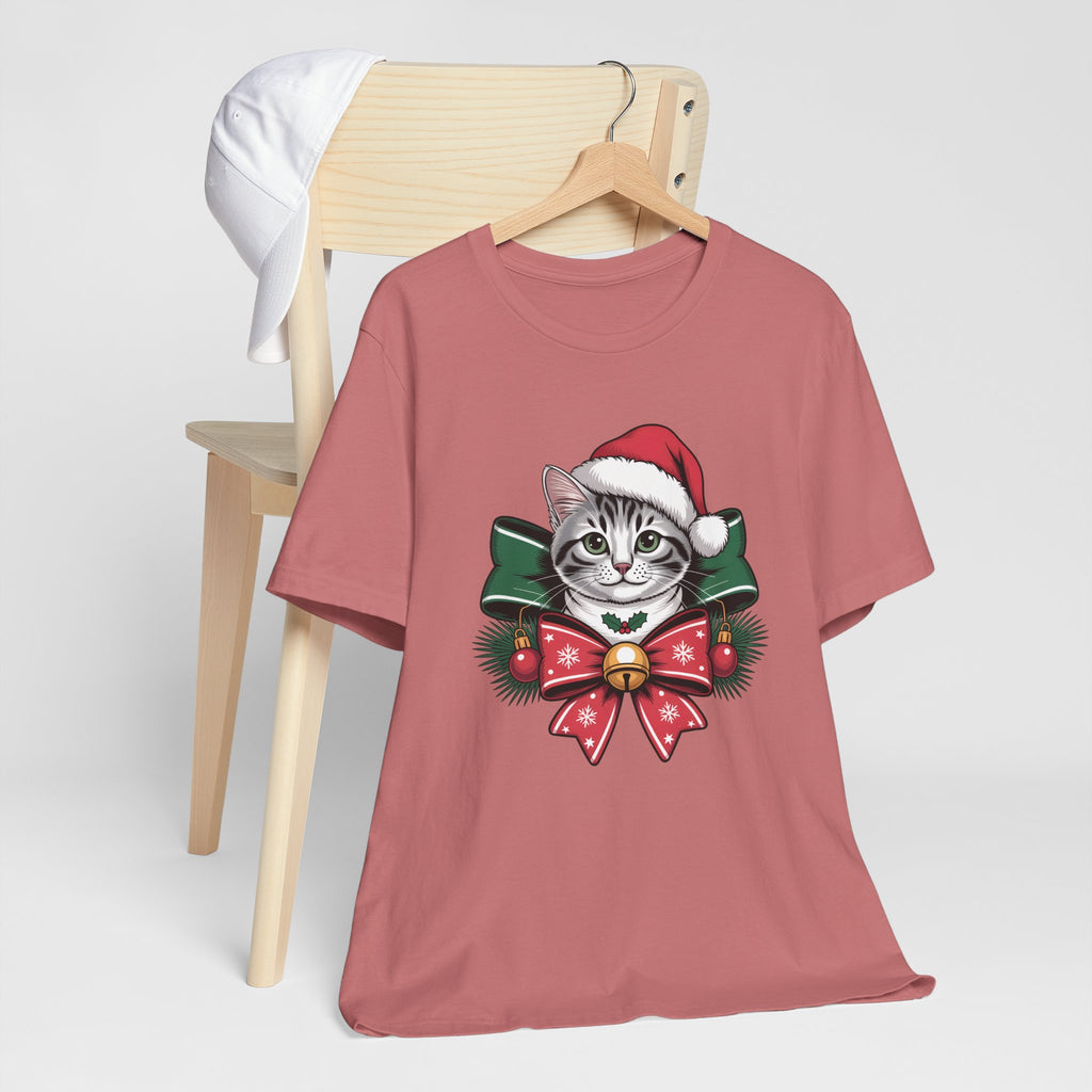Festive Cat Christmas Tee, Cat Lover Gift, Holiday Shirt, Unisex T-Shirt