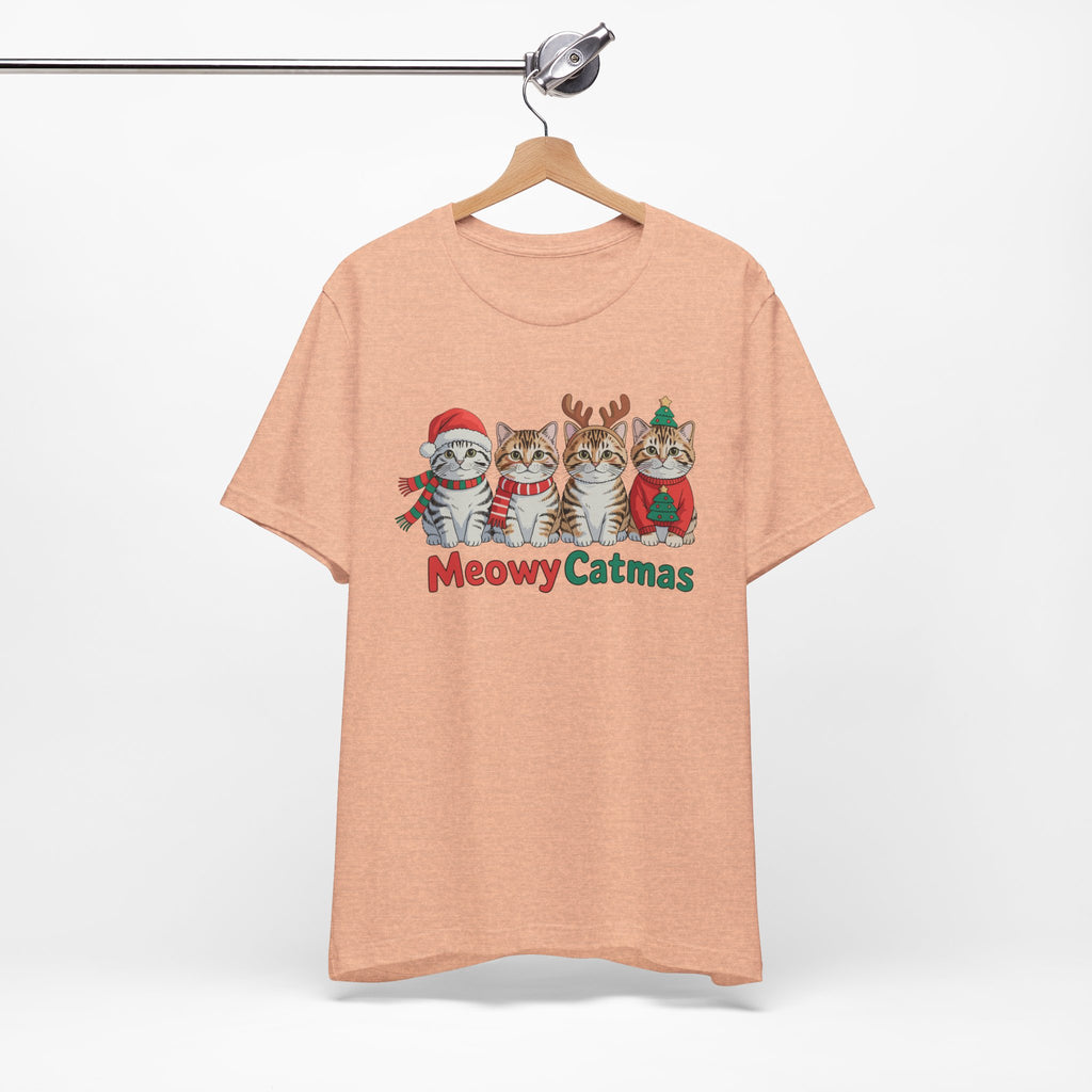 Meowy Catmas Short Sleeve Tee - Festive Cat Christmas T-Shirt