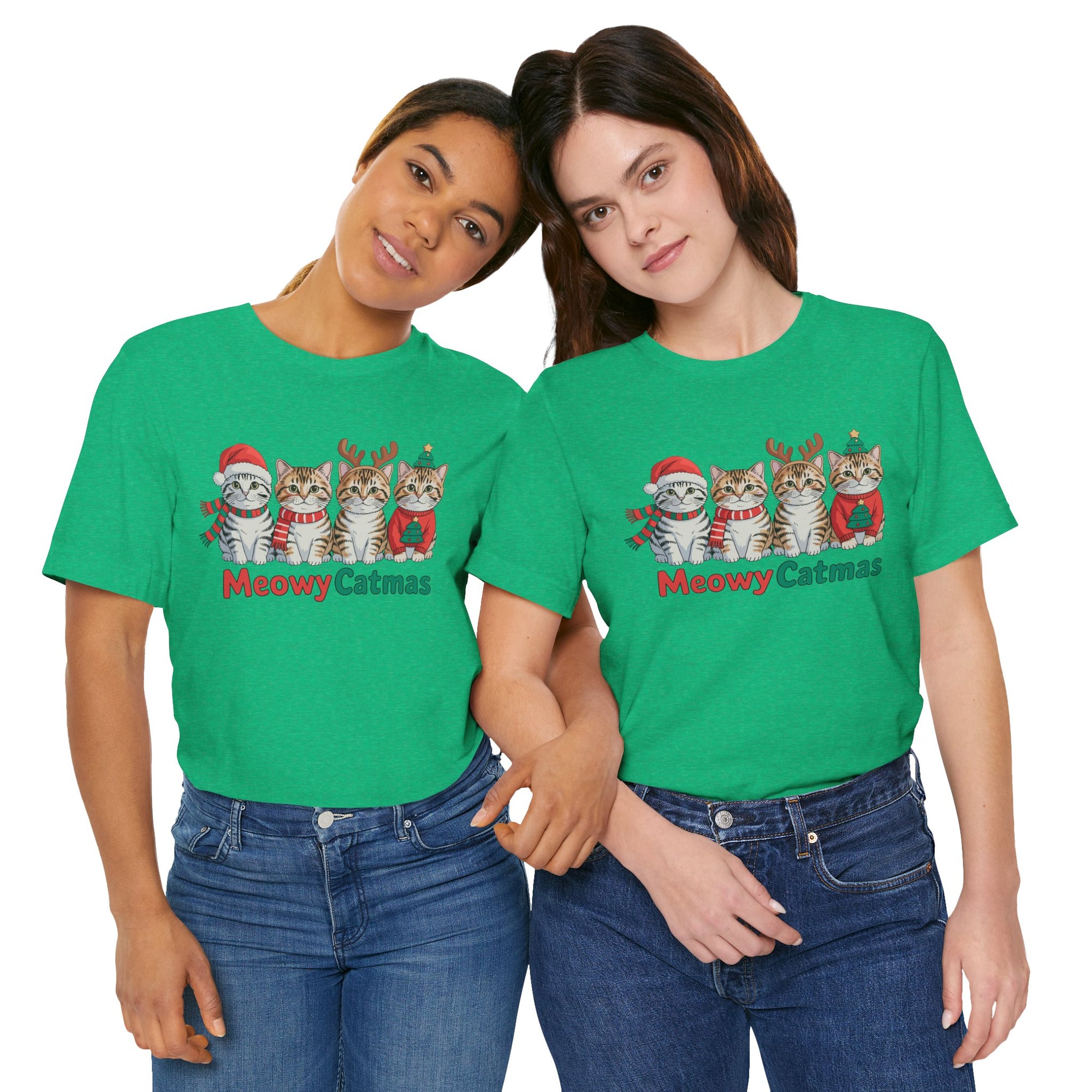 Meowy Catmas Short Sleeve Tee - Festive Cat Christmas T-Shirt