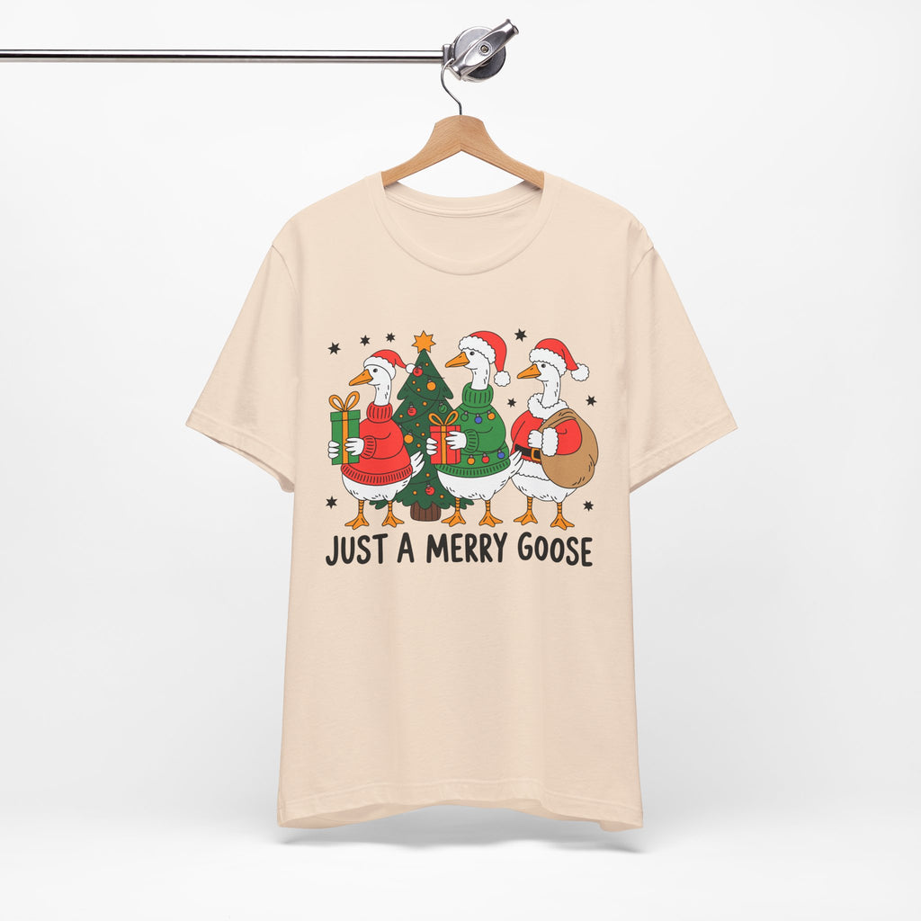 Festive Merry Goose T-Shirt, Christmas Tee, Holiday Apparel, Funny Gift, Unisex Tee, Seasonal Shirt