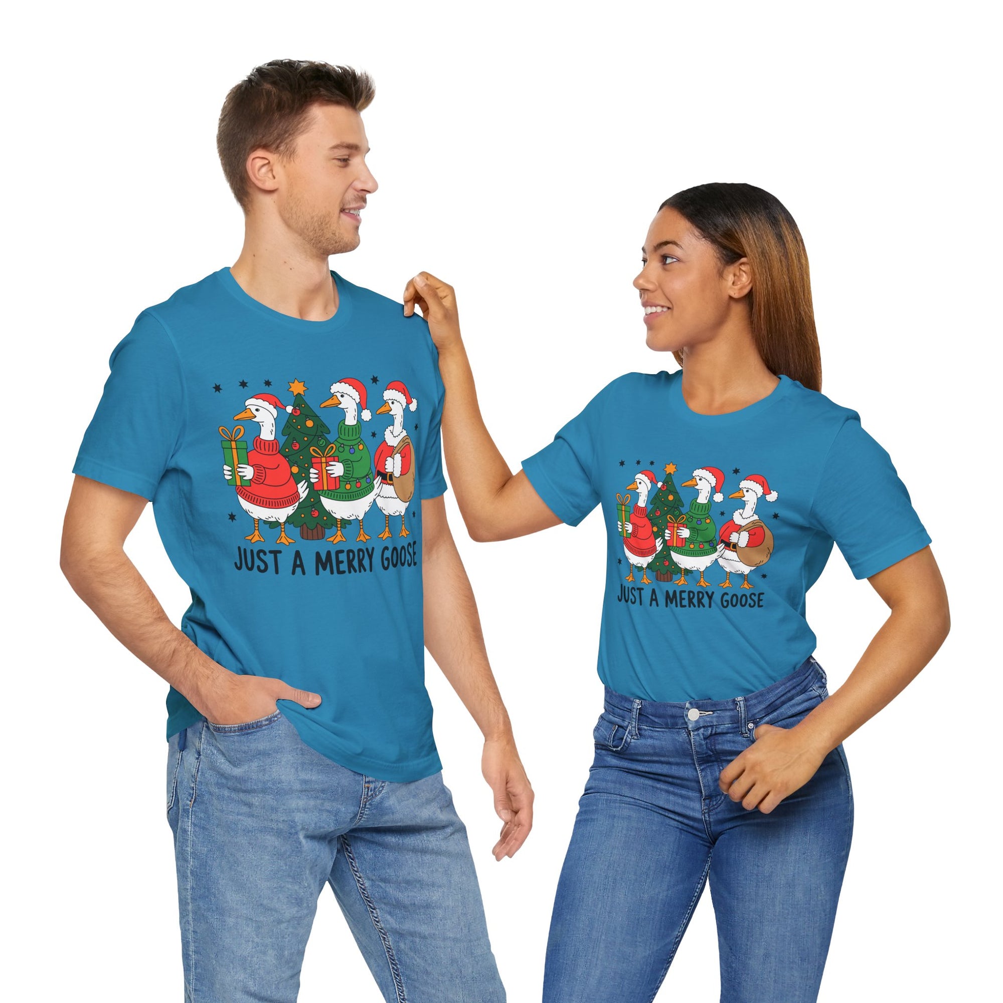Festive Merry Goose T-Shirt, Christmas Tee, Holiday Apparel, Funny Gift, Unisex Tee, Seasonal Shirt