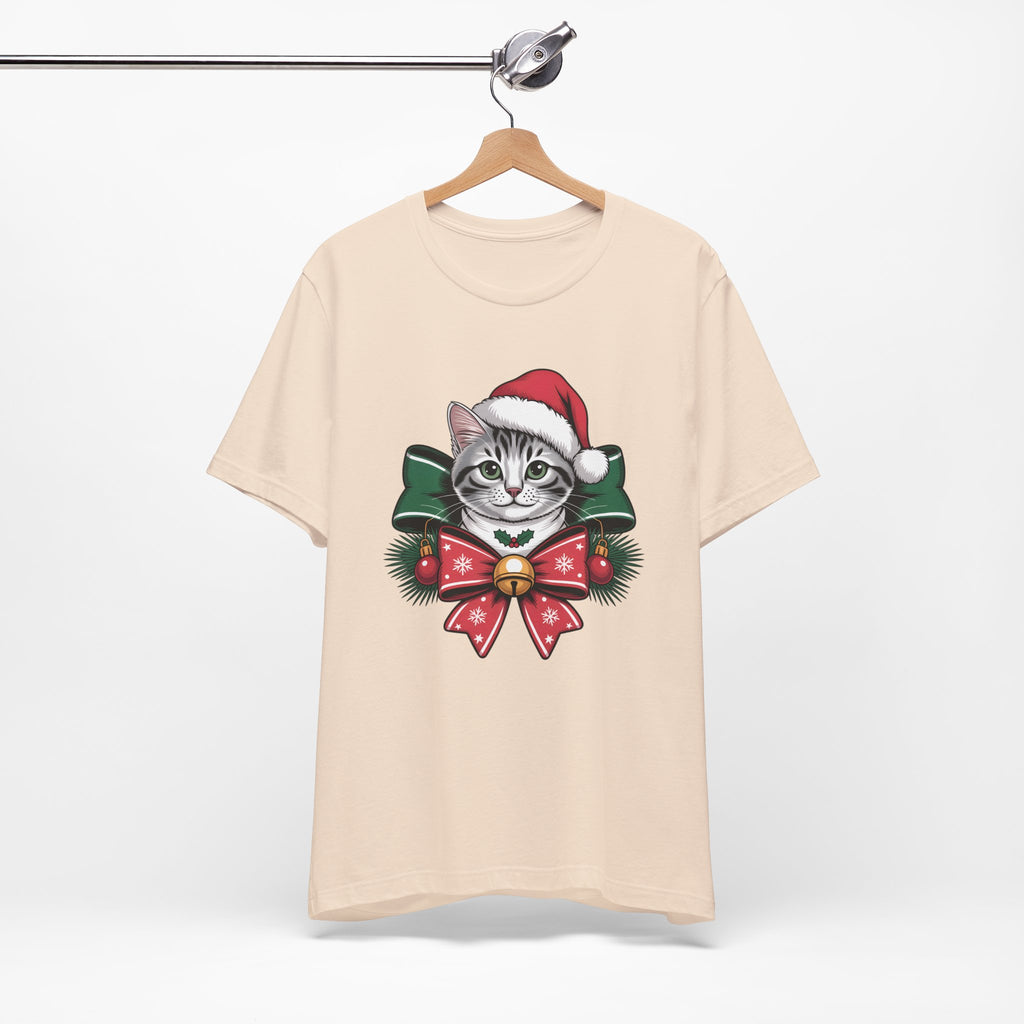 Festive Cat Christmas Tee, Cat Lover Gift, Holiday Shirt, Unisex T-Shirt