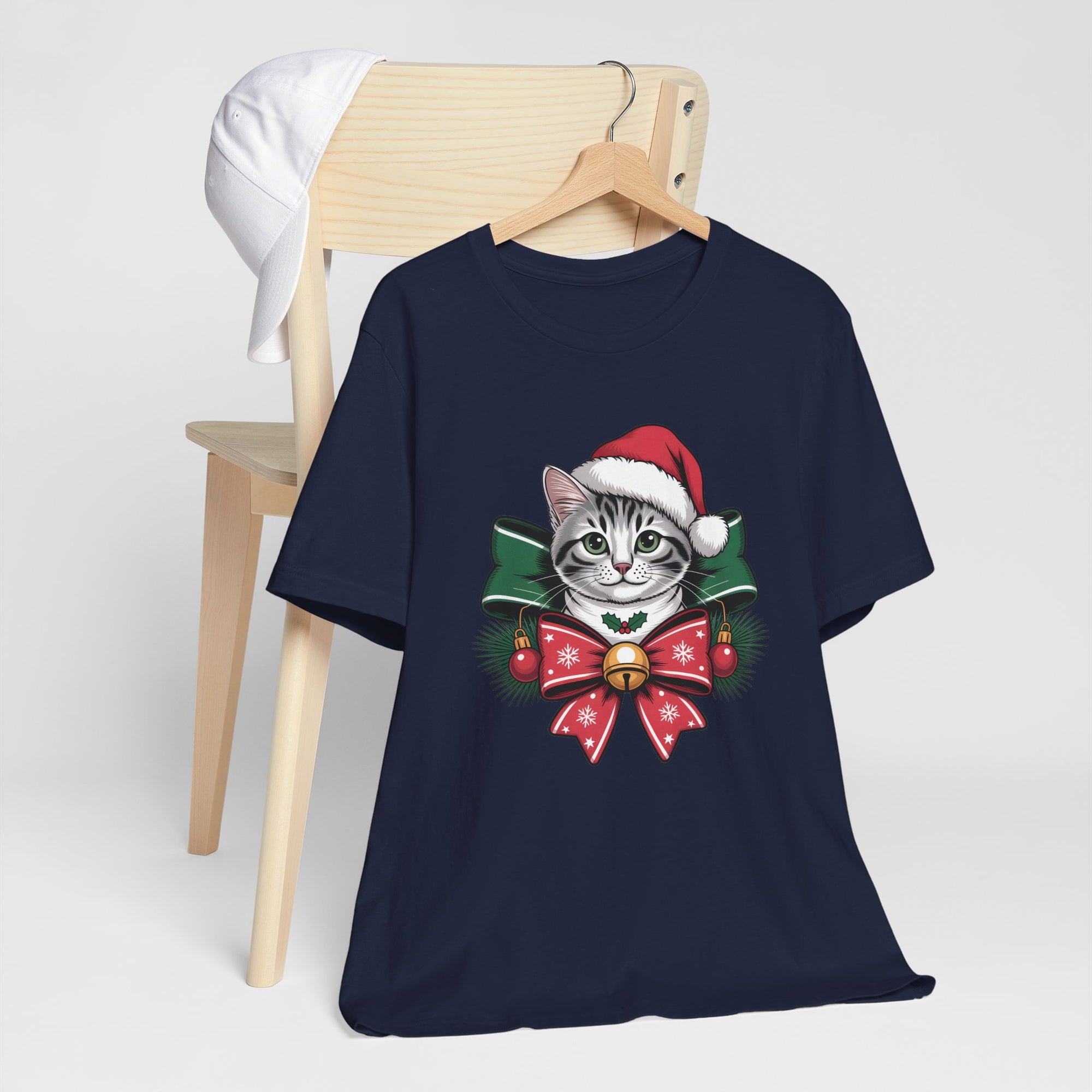 Festive Cat Christmas Tee, Cat Lover Gift, Holiday Shirt, Unisex T-Shirt