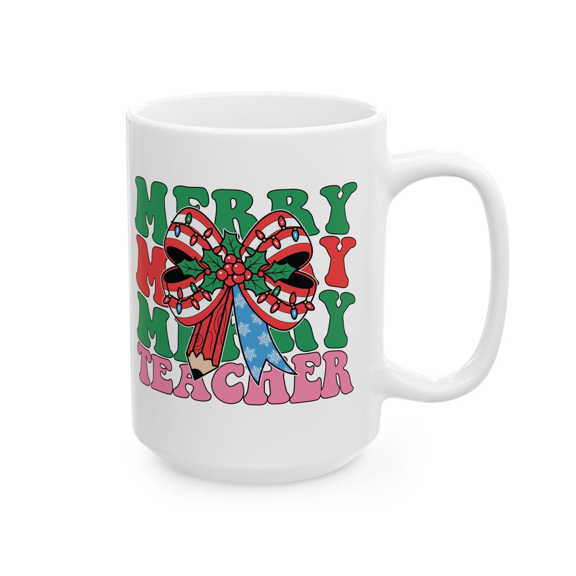 Merry Christmas Teacher Mug – Festive Holiday Coffee Cup Gift