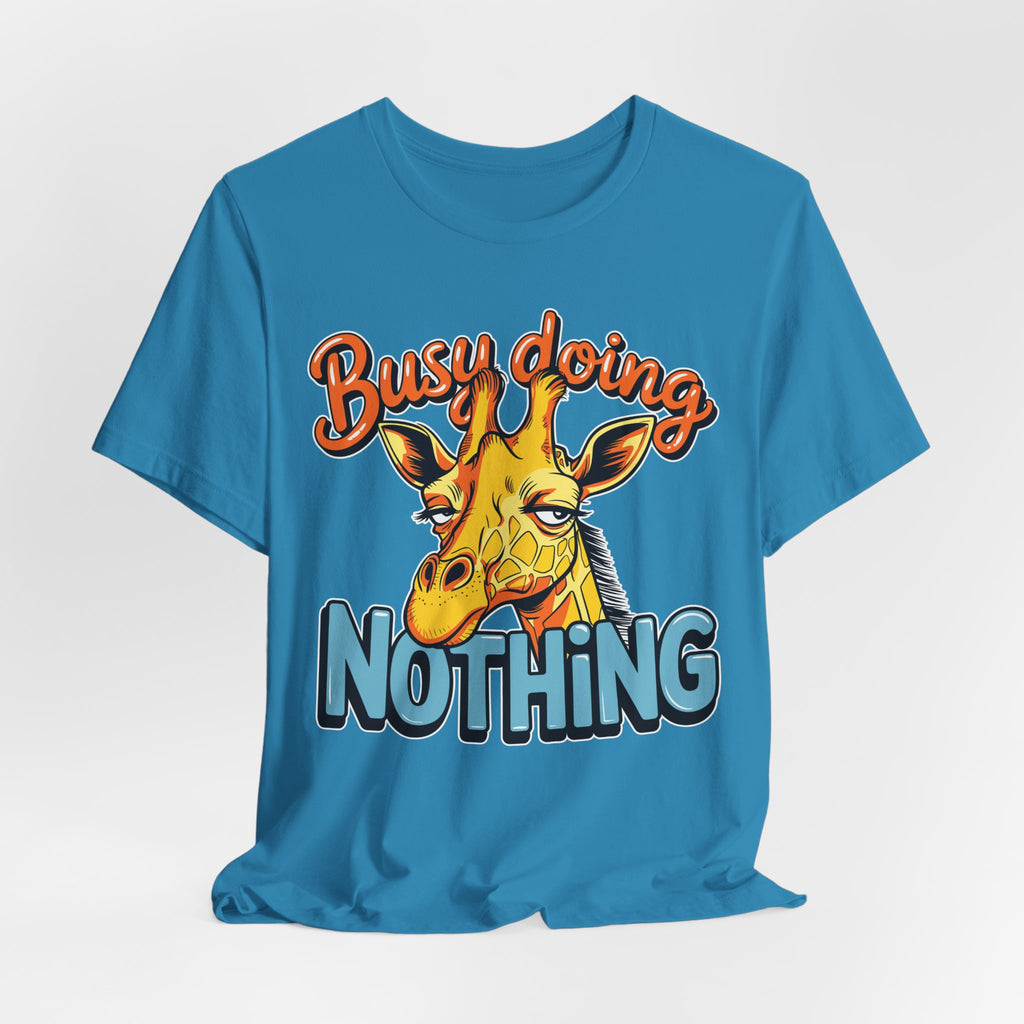 Funny Giraffe Busy Doing Nothing Lazy Animal Cartoon Design Unisex Jersey Short Sleeve Tee