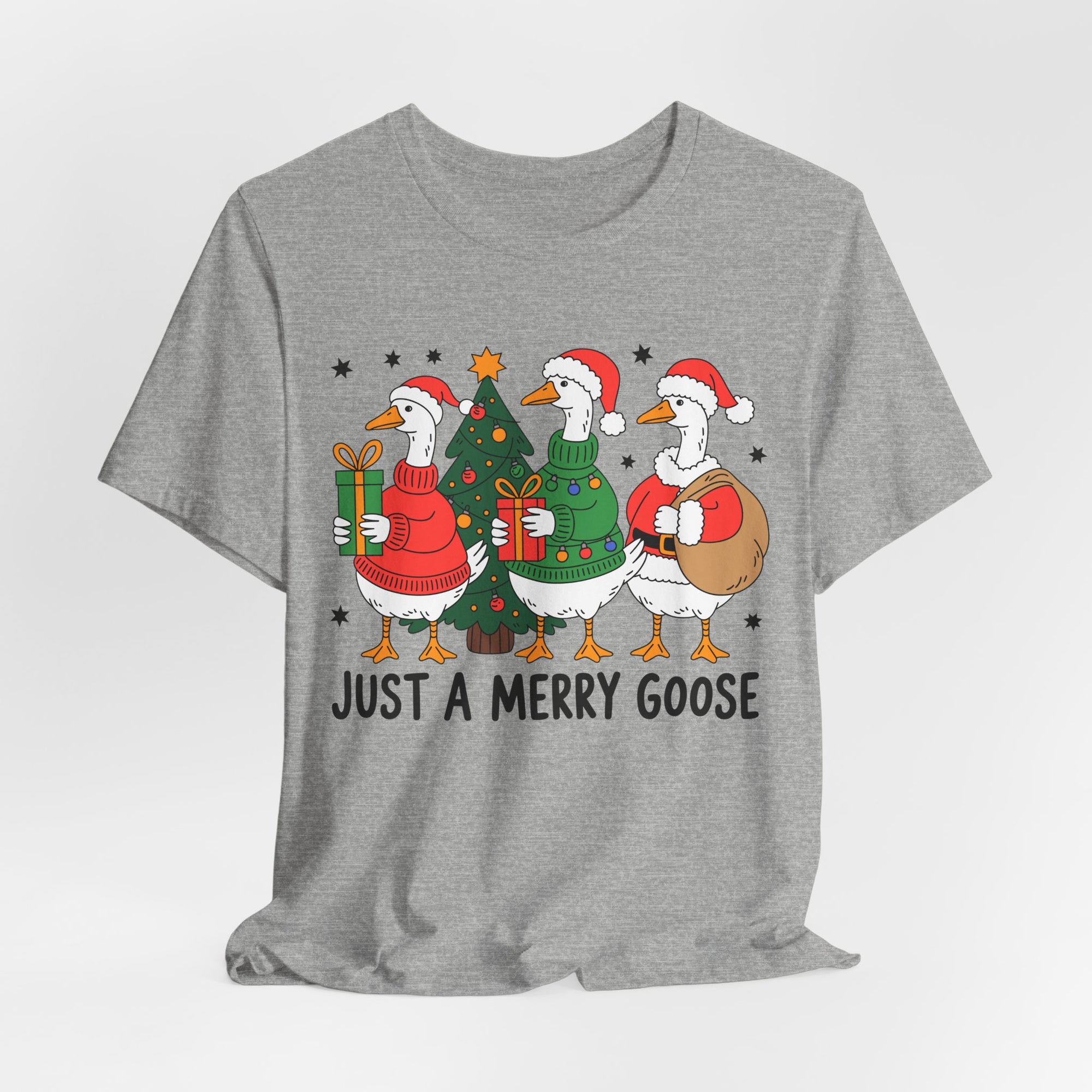 Festive Merry Goose T-Shirt, Christmas Tee, Holiday Apparel, Funny Gift, Unisex Tee, Seasonal Shirt