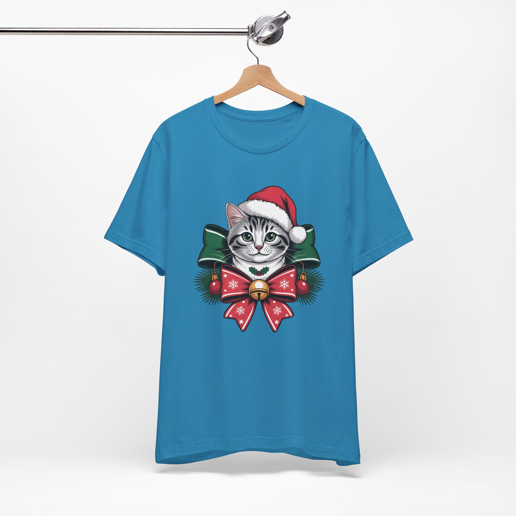 Festive Cat Christmas Tee, Cat Lover Gift, Holiday Shirt, Unisex T-Shirt