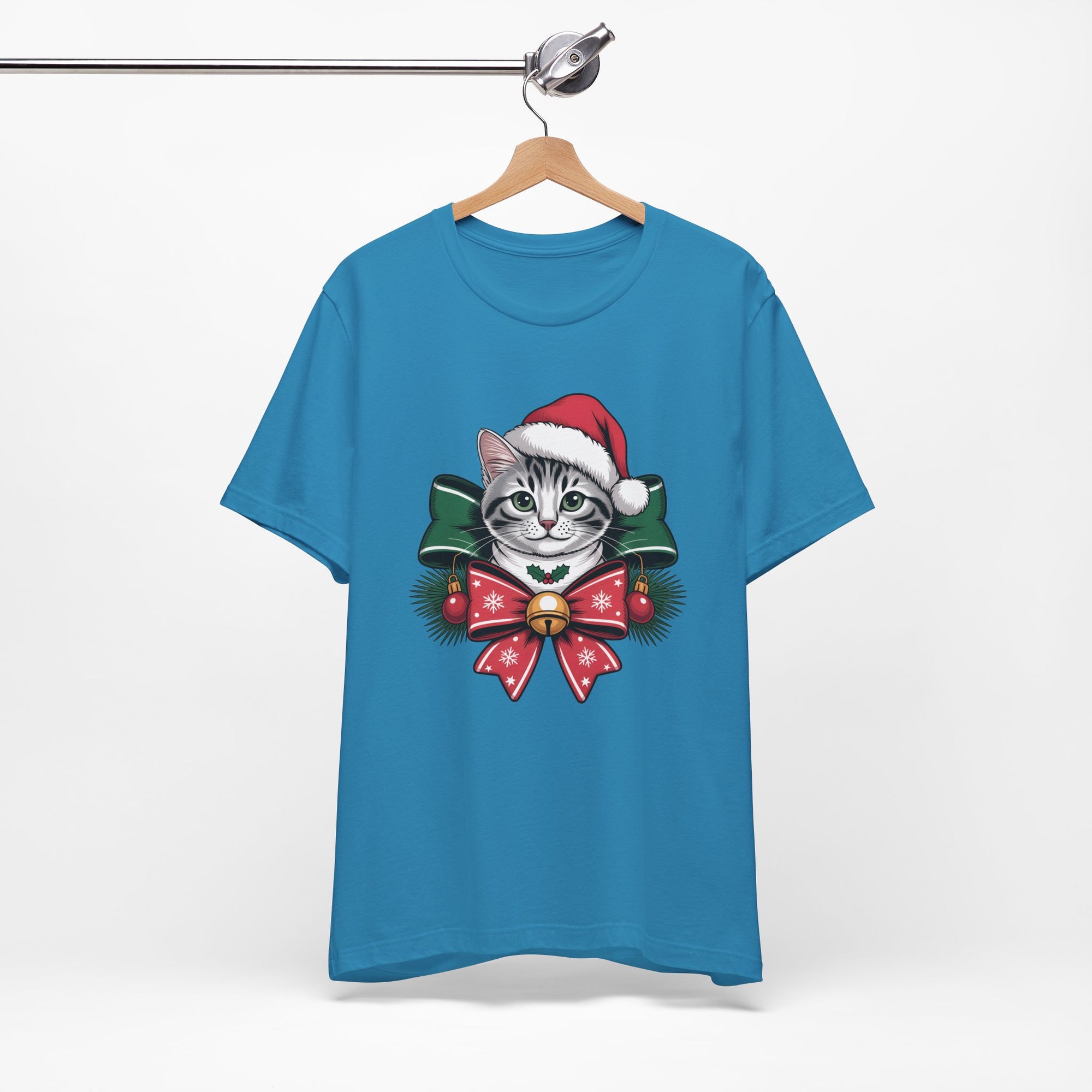 Festive Cat Christmas Tee, Cat Lover Gift, Holiday Shirt, Unisex T-Shirt