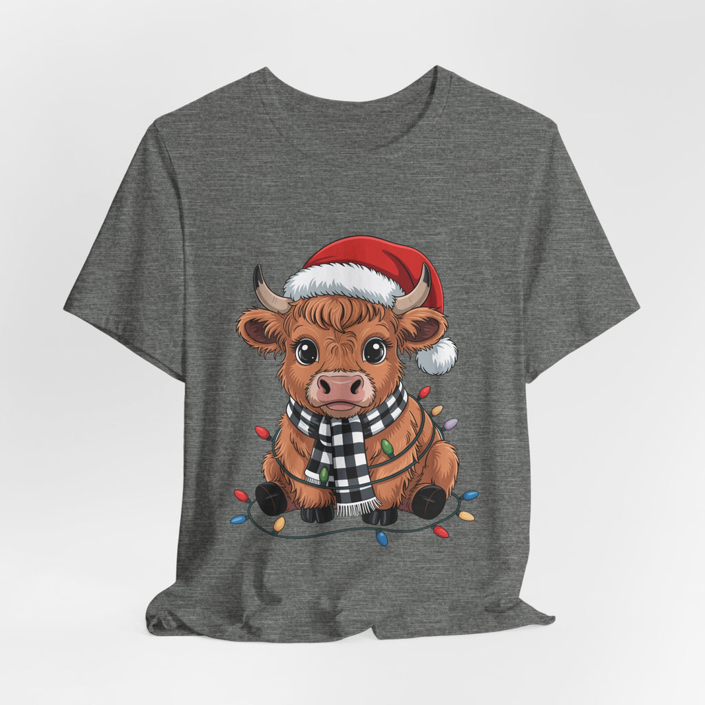 Festive Cow Christmas Tee, Unisex Holiday Shirt, Cute Animal T-Shirt