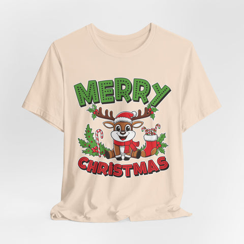 Merry Christmas Reindeer Tee, Festive Holiday Shirt, Unisex Christmas Apparel, Cute Gifts for Him/Her, Holiday Party Outfit