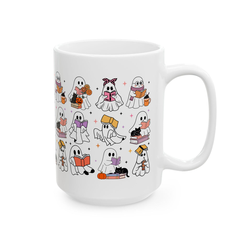 Adorable Ghost-Themed Ceramic Mug for Book Lovers | Halloween Gift, Cozy Home Decor, Cute Coffee Cup, Cat Lover Gift, Reading Mug