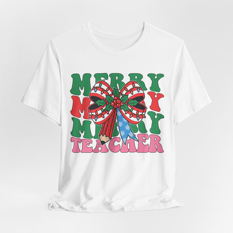 Merry Teacher T-Shirt | Cute Holiday Tee for Educators, Christmas Gift, Teacher Appreciation, Casual Wear, Festive Apparel