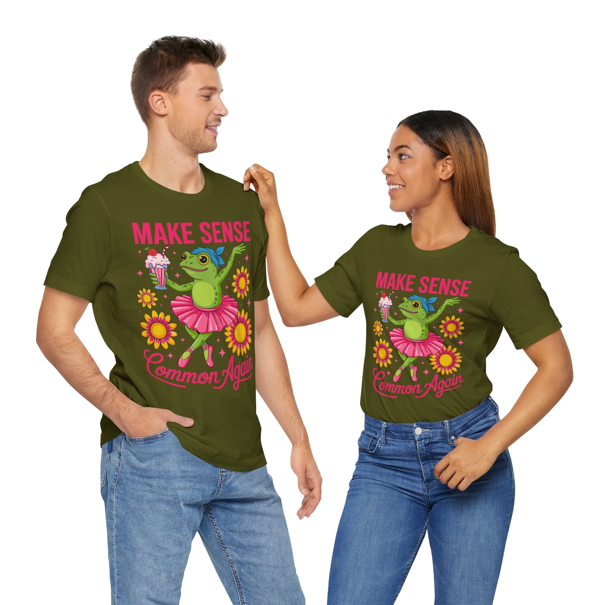 Make Sense Common Again T‑Shirt — Cute Dancing Frog Graphic Tee