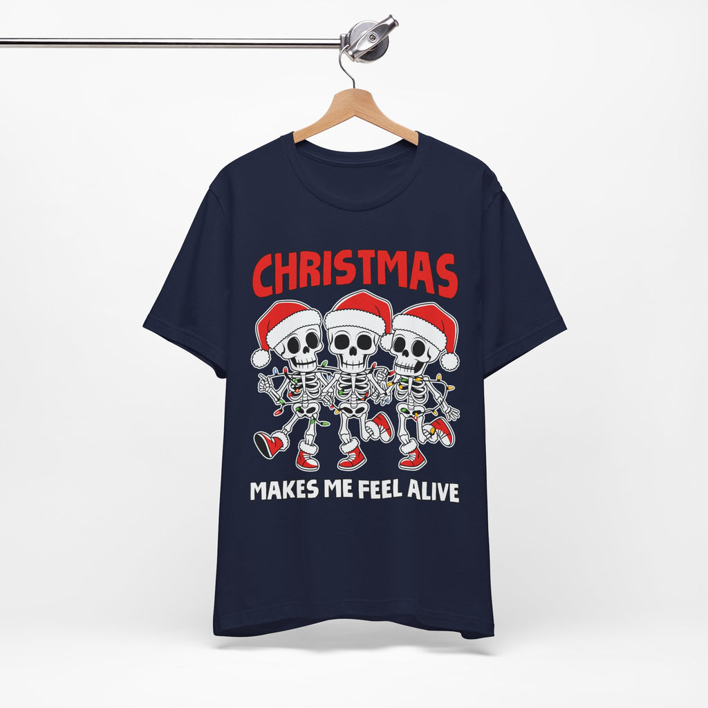 Skeleton Christmas Tee, Holiday Shirt, Unisex Christmas T-Shirt, Fun Winter Apparel, Party Outfit.