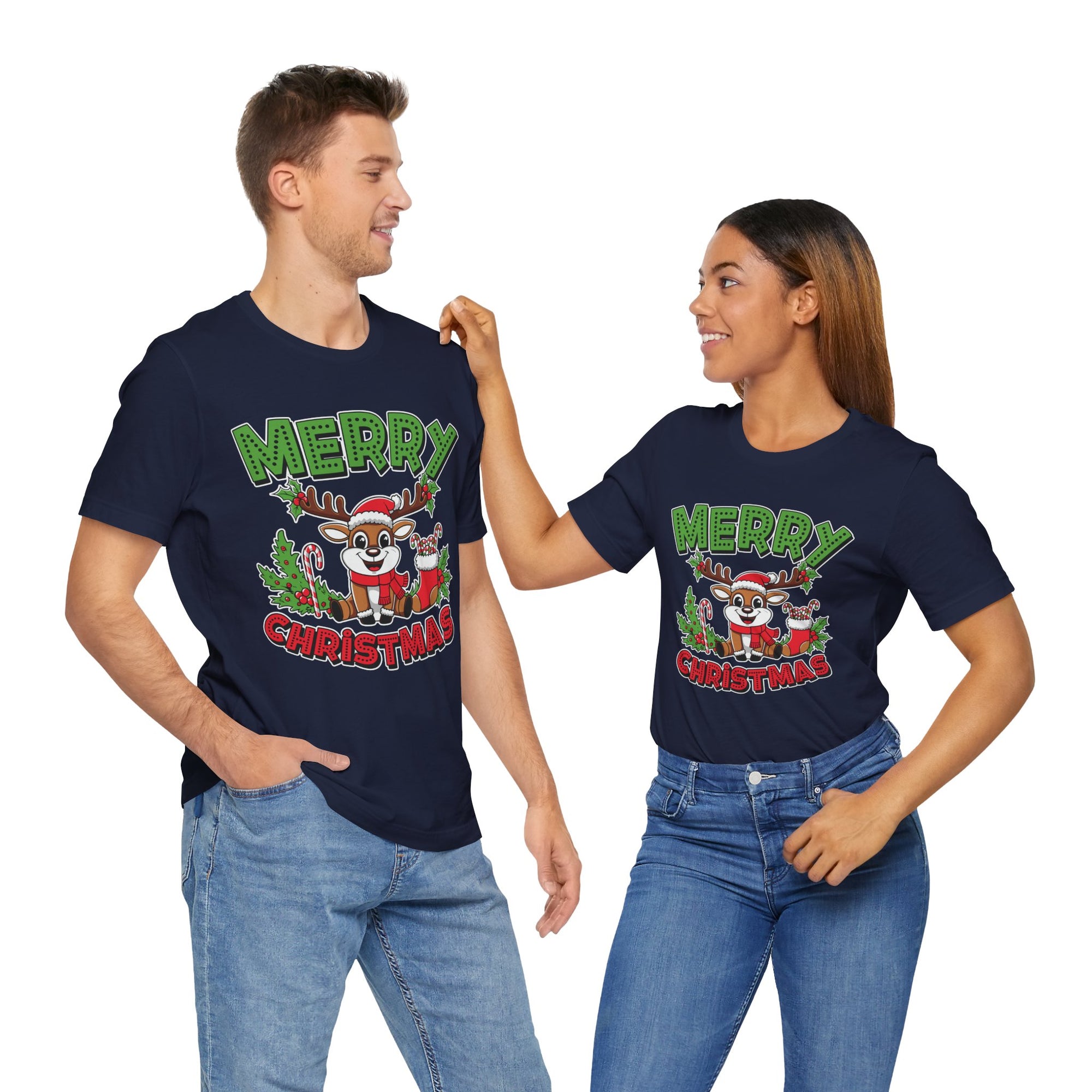 Merry Christmas Reindeer Tee, Festive Holiday Shirt, Unisex Christmas Apparel, Cute Gifts for Him/Her, Holiday Party Outfit