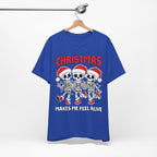 Skeleton Christmas Tee, Holiday Shirt, Unisex Christmas T-Shirt, Fun Winter Apparel, Party Outfit.