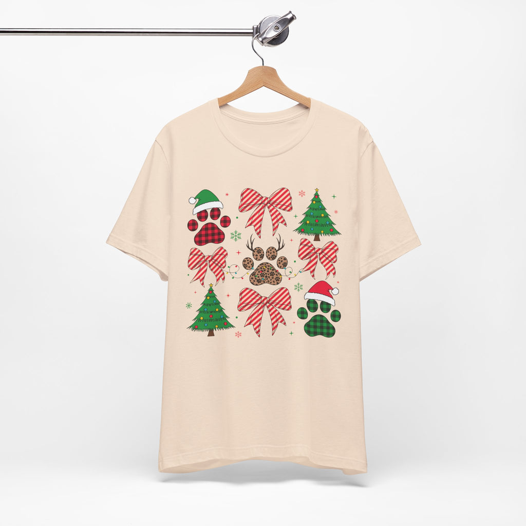 Festive Pet Lover Tee - Christmas Celebration Shirt, Holiday Gift for Dog Owners, Cute Winter Apparel, Paw Print T-Shirt, Unisex